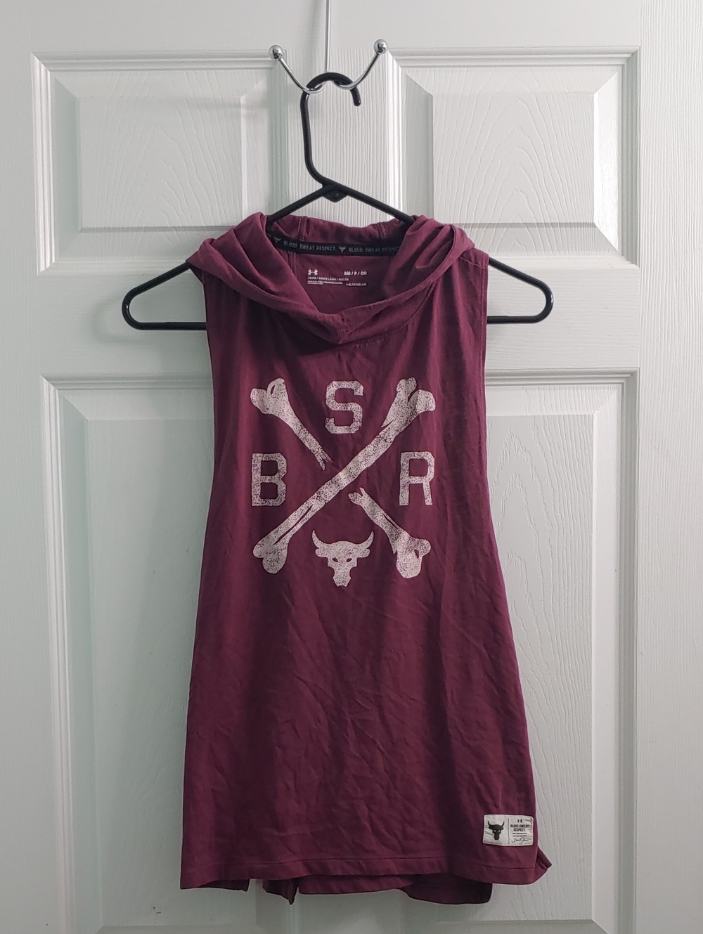 Under Armour Project Rock Women's S Hooded Tank Top Burgundy Sleeveless Workout